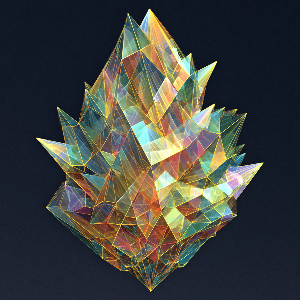 crystal prismatic fractal helix in the style of low-poly-art