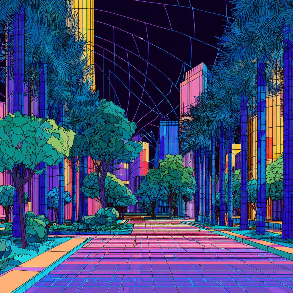 neon hologram digital dreamscape in the style of vaporwave